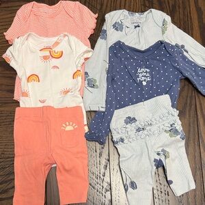Carter's Set of Two Matching Newborn Sets; Navy and White and Orange and White